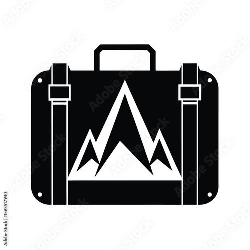 Suitcase with mountain design travel adventure silhouette vector illustration