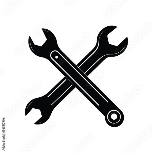 Crossed wrenches repair mechanical tool silhouette vector illustration