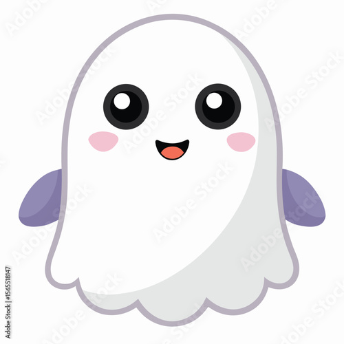 A cute, friendly ghost with big, innocent eyes on a plain background, suitable for fun and gentle Halloween themes