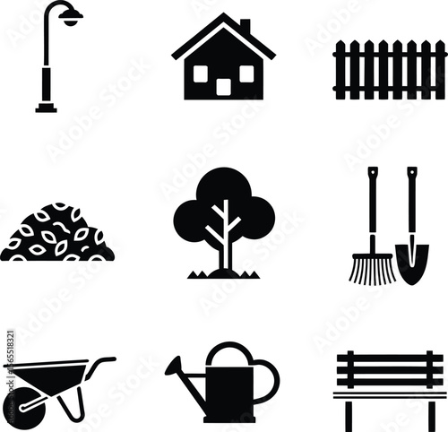 Garden and Outdoor Equipment Icon Set