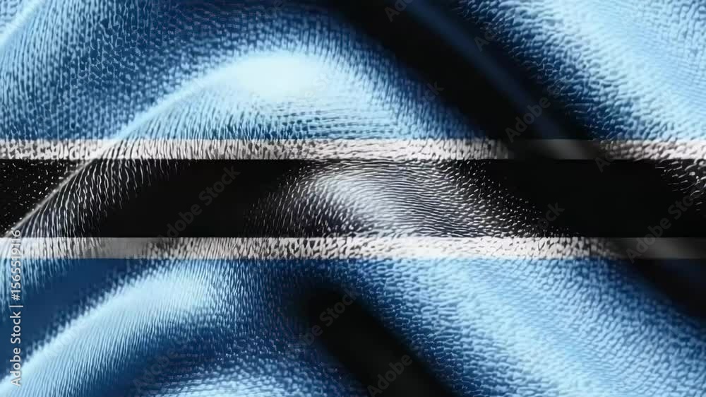 The flag of Botswana gracefully drapes, showcasing its blue, black, and white colors in intricate detail and texture, representing the nation’s pride.