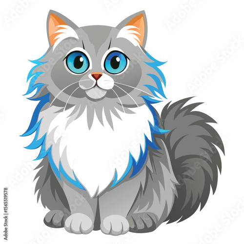 A fluffy Siberian cat with striking blue eyes, on a plain background, highlighting its majestic and beautiful appearance