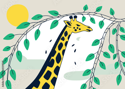 Surreal Giraffe with Braided Willow Neck and Leafy Vines Botanic Style Vector Art Design 