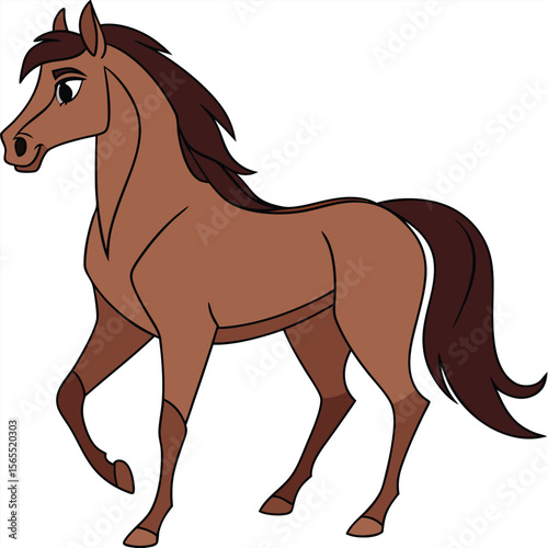 Cartoon Chestnut Horse Illustration on White Background