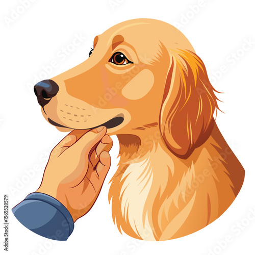 A gentle Golden Retriever dog nuzzling a human hand, conveying warmth, affection, and the bond between pet and owner