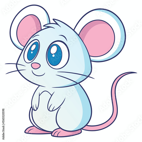 Cartoon Mouse Illustration with Blue Eyes and Pink Ears