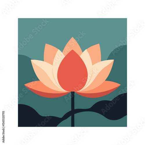 Flat Vector of Lotus Bloom A Tranquil Floral Composition