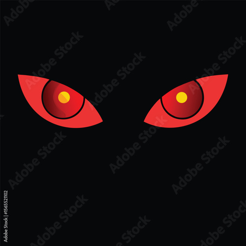 A glowing, disembodied pair of red eyes in the dark, creating a spooky and unsettling image.