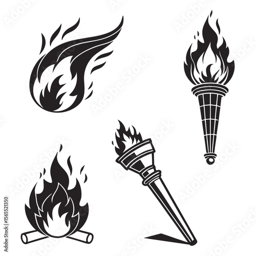 Fiery Flames and Torches A Collection of Black and White Fire Illustrations