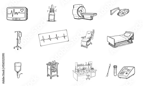 Set of Medical icons including machines and tools  