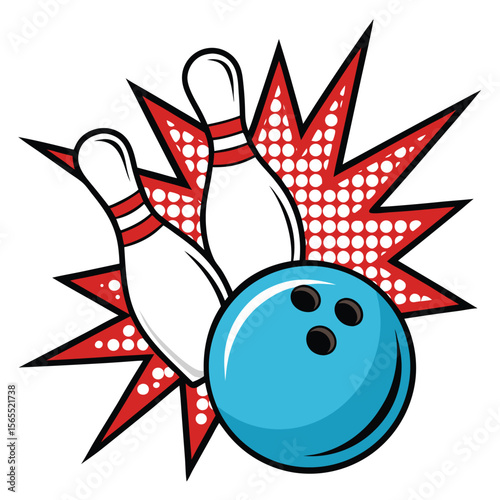 Comic Style Bowling Illustration with Pins and Ball