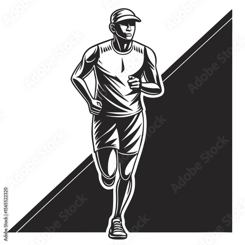 Black and White Illustration of a Running Man runner