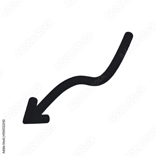 Black downward arrow illustration showing direction and movement concept art silhouette