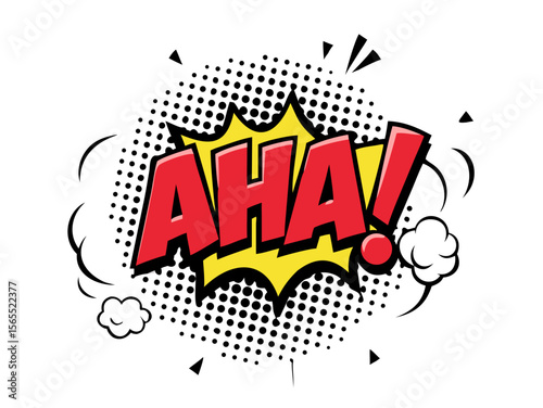 Sound effect bubble with onomatopoeia ‘Aha!’ in retro halftone comic book style
