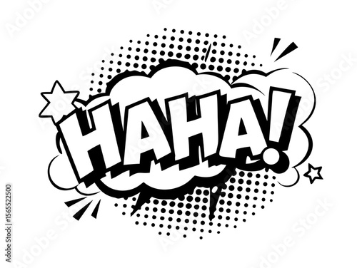 Sound effect bubble with exclamation ‘Haha!’ in retro halftone comic book style
