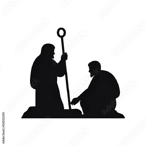 Nativity scene silhouette svg christmas story shepherds with staff vector art
