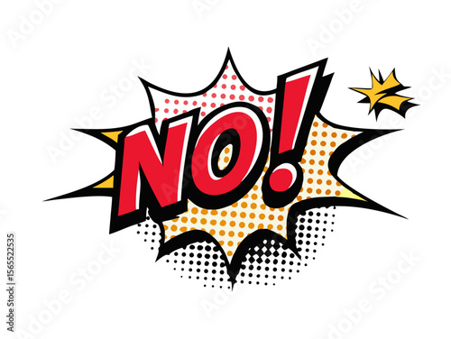 Sound effect bubble with exclamation ‘No!’ in retro halftone comic book style
