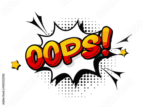 Sound effect bubble with exclamation ‘Oops!’ in retro halftone comic book style
