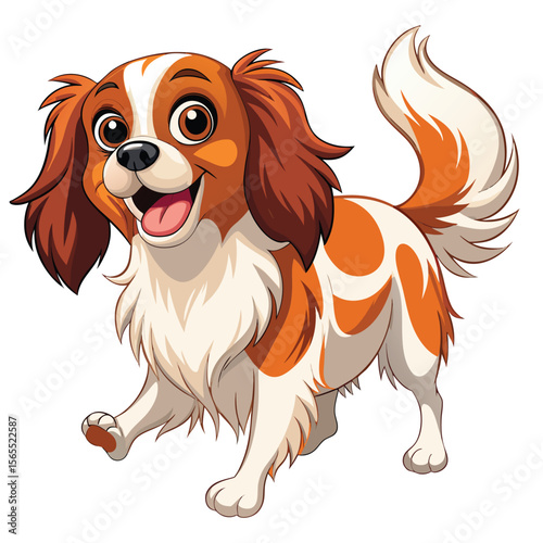A joyful Cavalier King Charles Spaniel wagging its tail, radiating happiness and friendly charm.