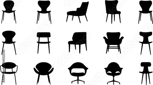 Modern Chair Silhouettes: Minimalist Furniture Designs in Black and White Vector Art
