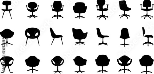 Modern Chair Silhouettes: Minimalist Furniture Designs in Black and White Vector Art
