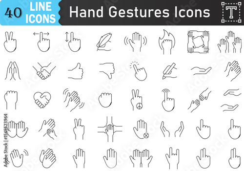Hand Gestures Line Icons Set. Simple vector illustration