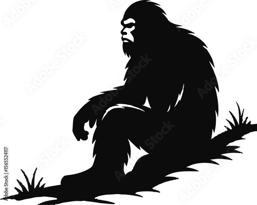 Minimalist Bigfoot Yeti silhouette standing alone in a white void, simple shadow detailing