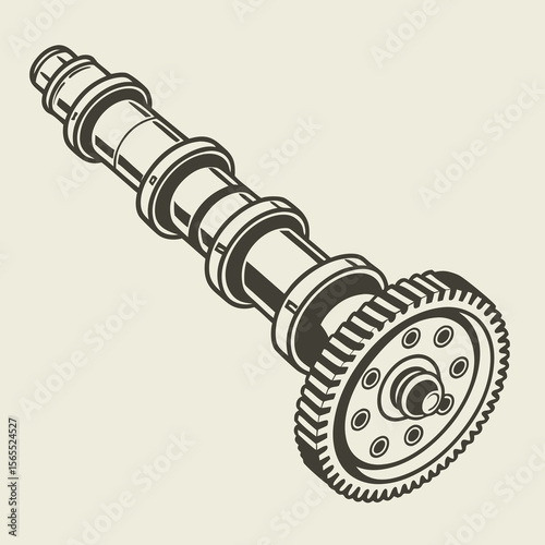 Camshaft illustration in detailed design and monochrome style  