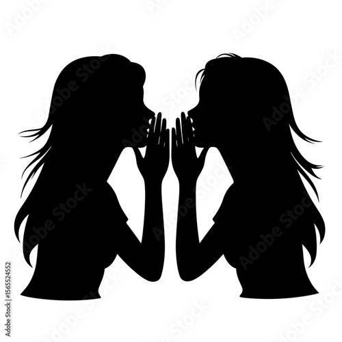 Two women whispering against transparent background