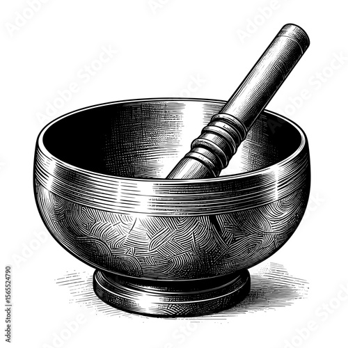 Tibetan Singing Bowl in Illustration Style for Meditation