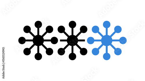 Vector art of snowflakes in black and blue isolated on white background