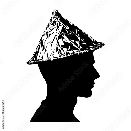 Silhouette of person wearing textured hat against transparent background