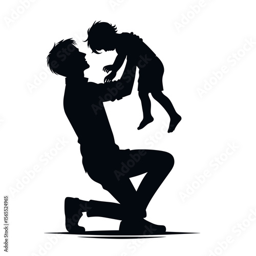 Father holding child playing in silhouette design