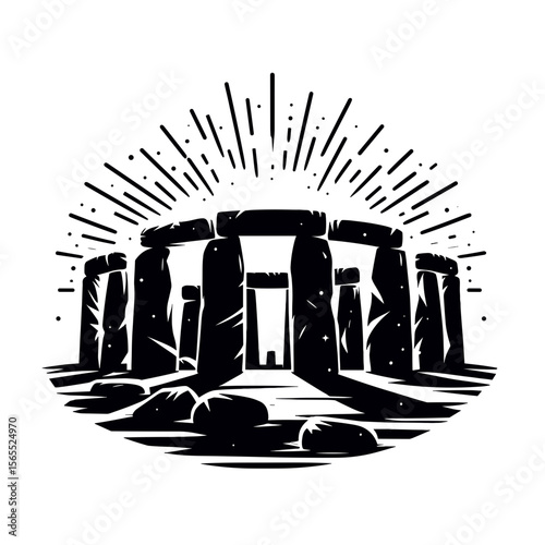 Stonehenge drawing in black and white design