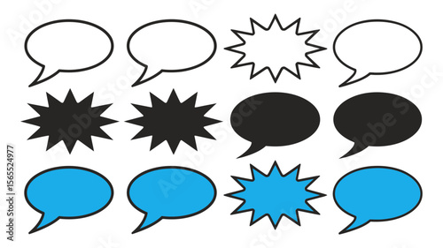 Vector art of speech bubbles in black, white, and blue on white background