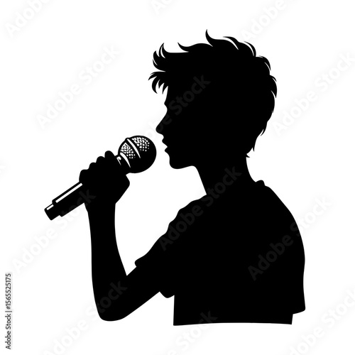 Silhouette singer holding microphone against transparent background