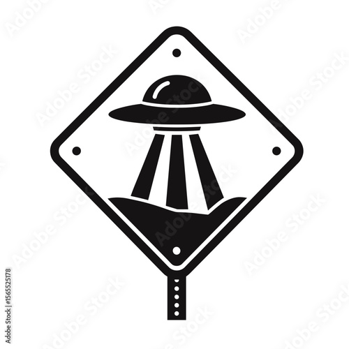 UFO road sign in black and white style for warnings