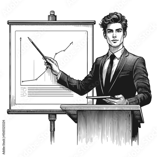 Businessman presenting chart against graph background