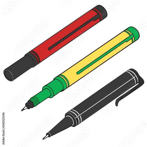 set of colored pens vector