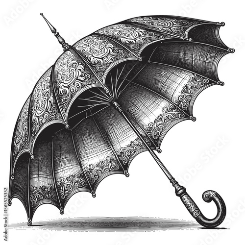 Ornate umbrella in black and white vintage style for decoration