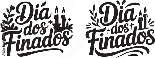 Dia dos finados lettering designs isolated on white background