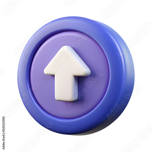 Photo of circular upload button with a white arrow, isolated on transparent background