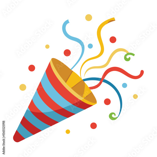 A party popper with colorful streamers emerging, a burst of joy for celebrations and events.