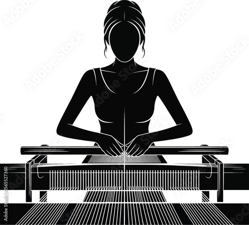 Silhouette of Woman Weaving on Traditional Loom – Textile Craft Icon