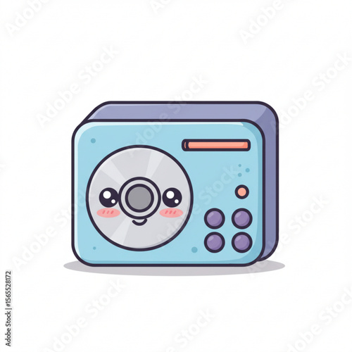 Cute cartoon illustration of a stylized radio with a happy face.