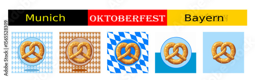 From the "oktoberfest" series, a set of Bavarian pretzels with different variants of bavarian patterns and backgrounds