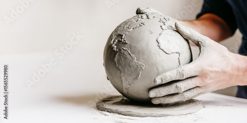 Hands of a sculptor sculpting the globe, cpyspace