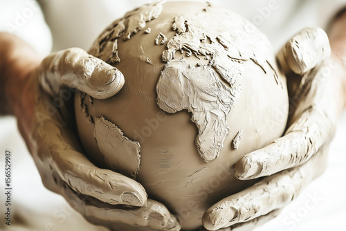 Hands of a sculptor sculpting the globe