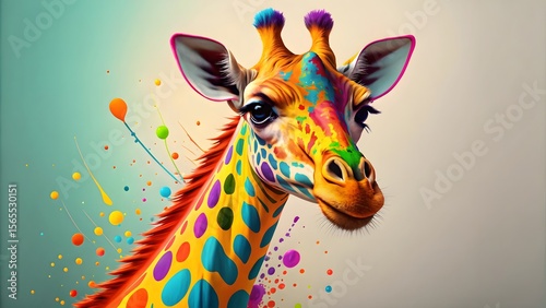 Vibrant Colorful Giraffe Illustration A Pop Art Animal Portrait