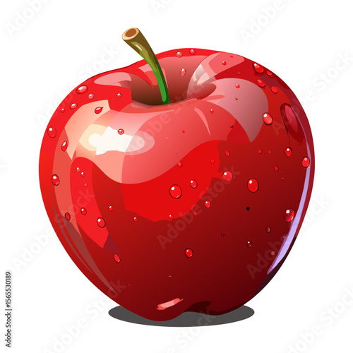 Realistic Red Apple Vector PNG with Water Droplets Isolated on Transparent Background